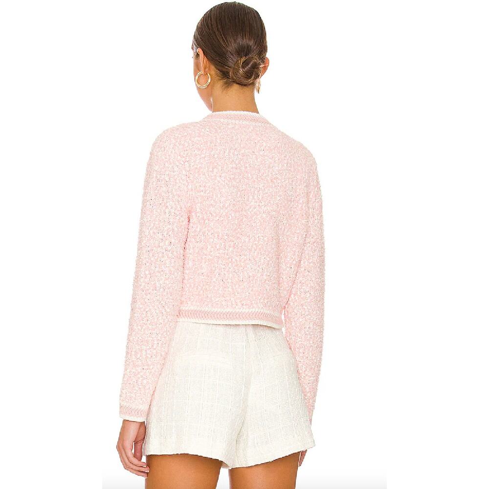 Alice + Olivia Noella Cropped Cardigan Medium Pink Boucle Knit Crew Button Front - Picture 15 of 15